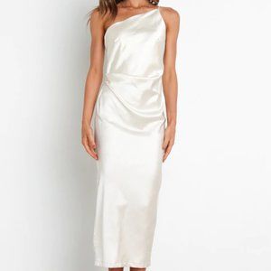 PETAL & PUP ONE SHOULDER SATINY SOFT LUELLA DRESS - PEARL WHITE